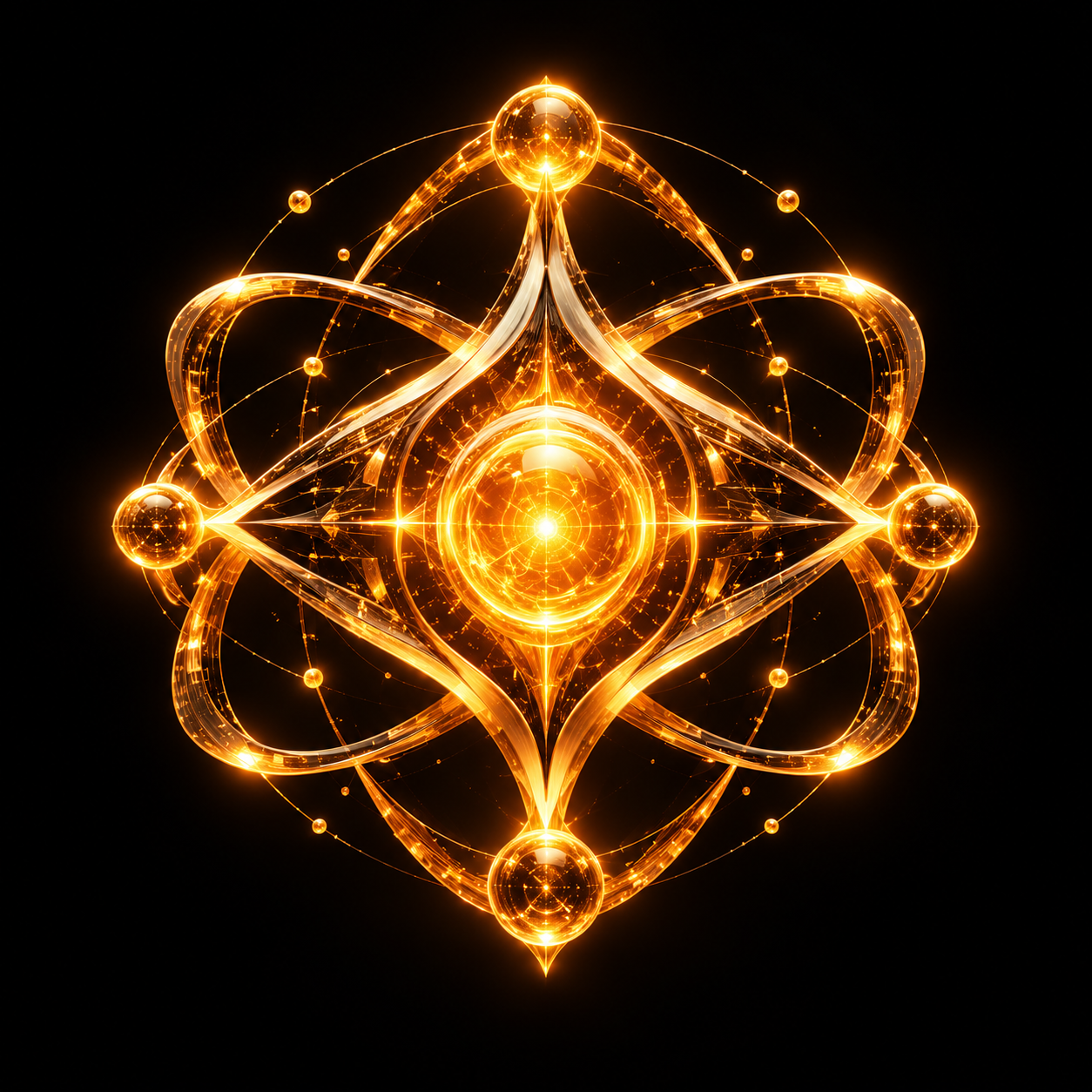 Molten gold Maverick core, with a bright center and orbital geometry